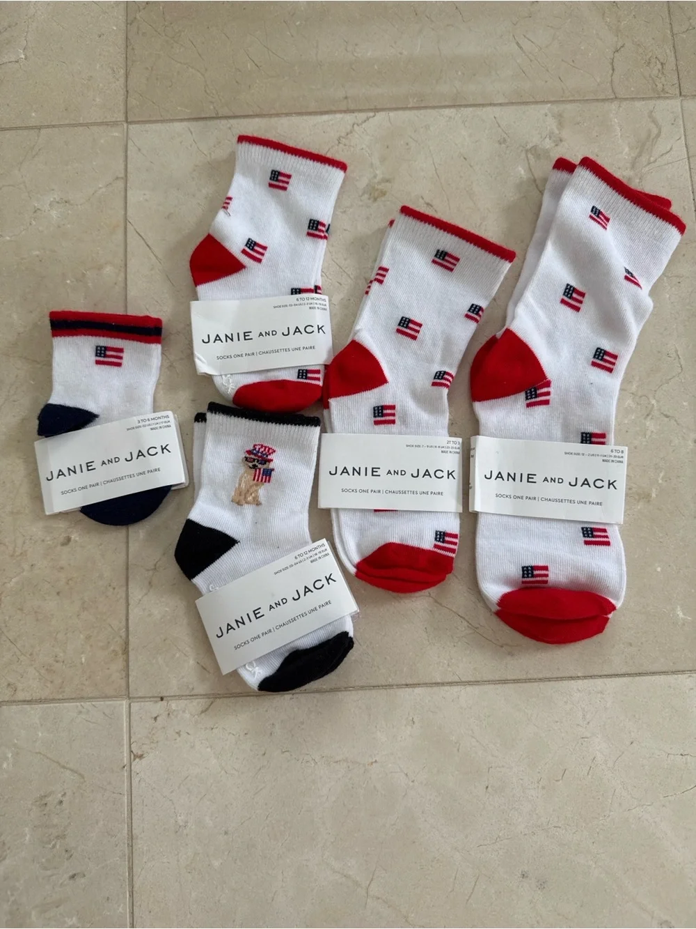 NWT Janie and Jack Patriotic Sock Bundle | 5 Pairs | Sibling Set